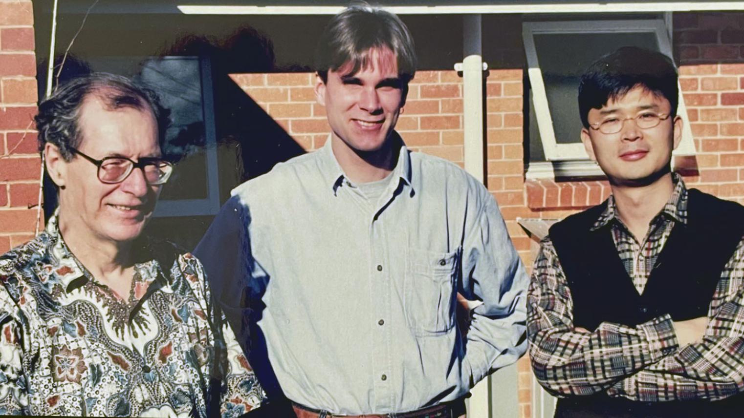 Harold Crouch (left) with PhD students, Marcus Mietzner (now an Indonesia specialist based at ANU) and Inwon Hwang (South Korea's leading Malaysian politics expert), c. 1997. Harold Crouch (left) with PhD students, Marcus Mietzner (now an Indonesia specialist based at ANU) and Inwon Hwang (South Korea's leading Malaysian politics expert), c. 1997.