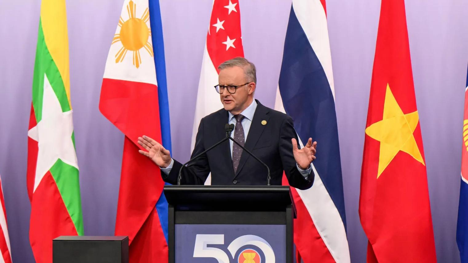 PM Anthony Albanese speaks at the ASEAN-Australia special summit in Melbourne. Photo: George Chan/SOPA Images via ZUMA Press Wire